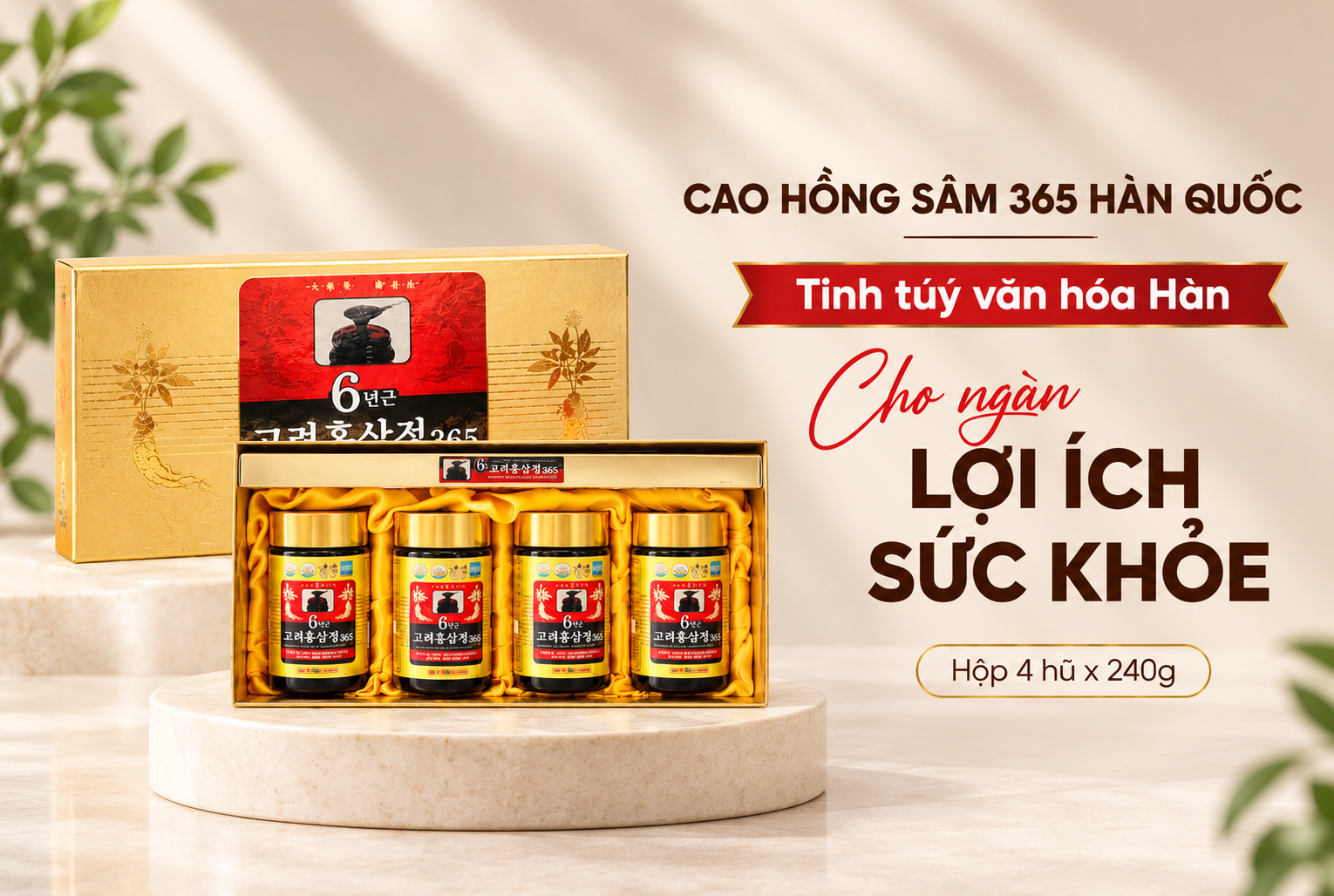 Cao hồng sâm 365 Hàn Quốc 4 hũ x 240g 