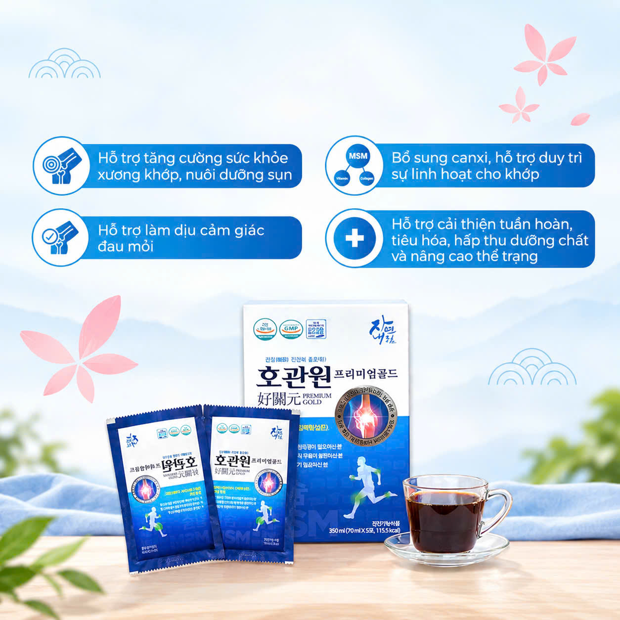 Thực phẩm chúc năng Nước uống bổ dưỡng bảo vệ xương khớp MSM Hogwanwon Premium Gold – 30 gói x 70ml